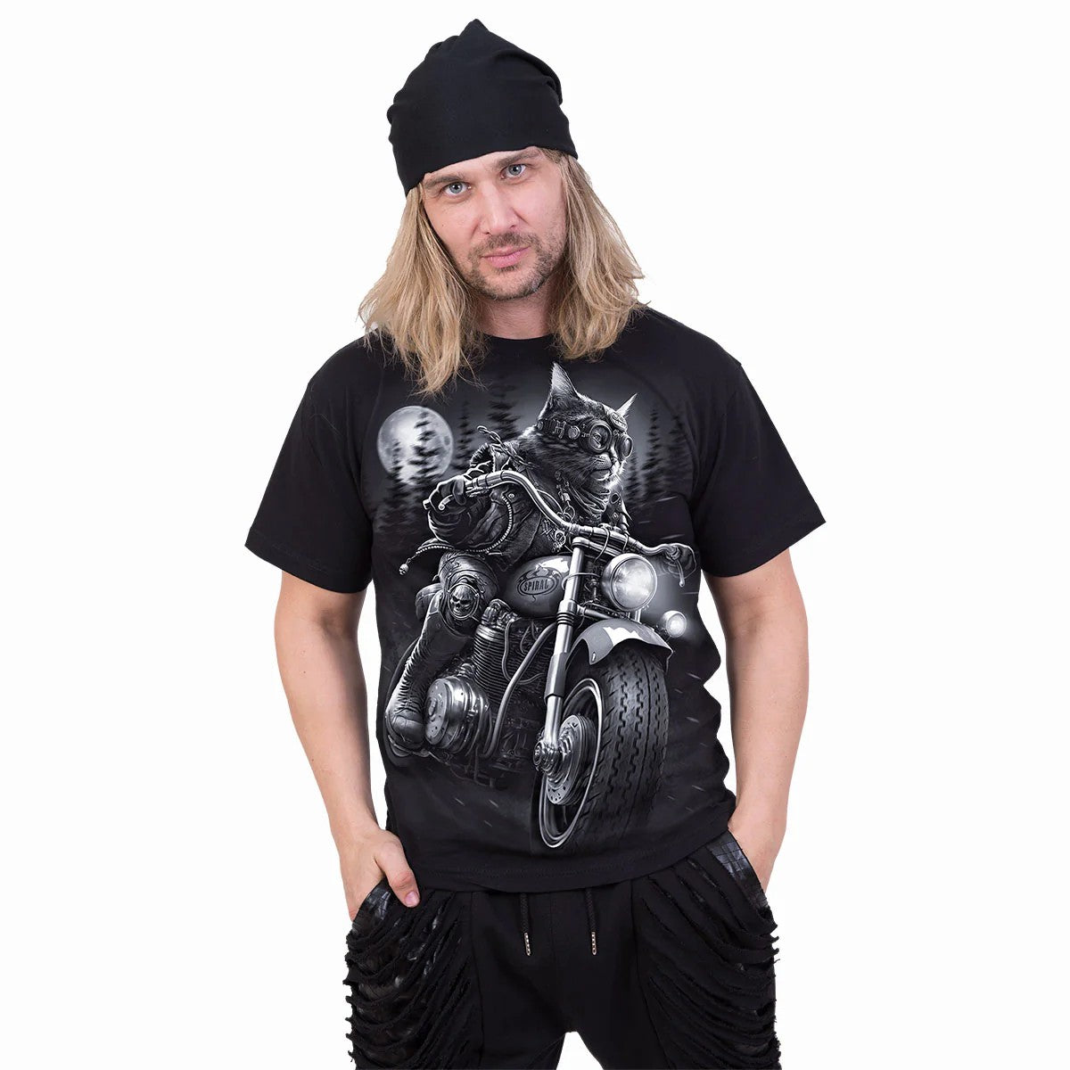 Black - Side - Spiral Direct Unisex Adult Nine Lives Short-Sleeved T-Shirt
