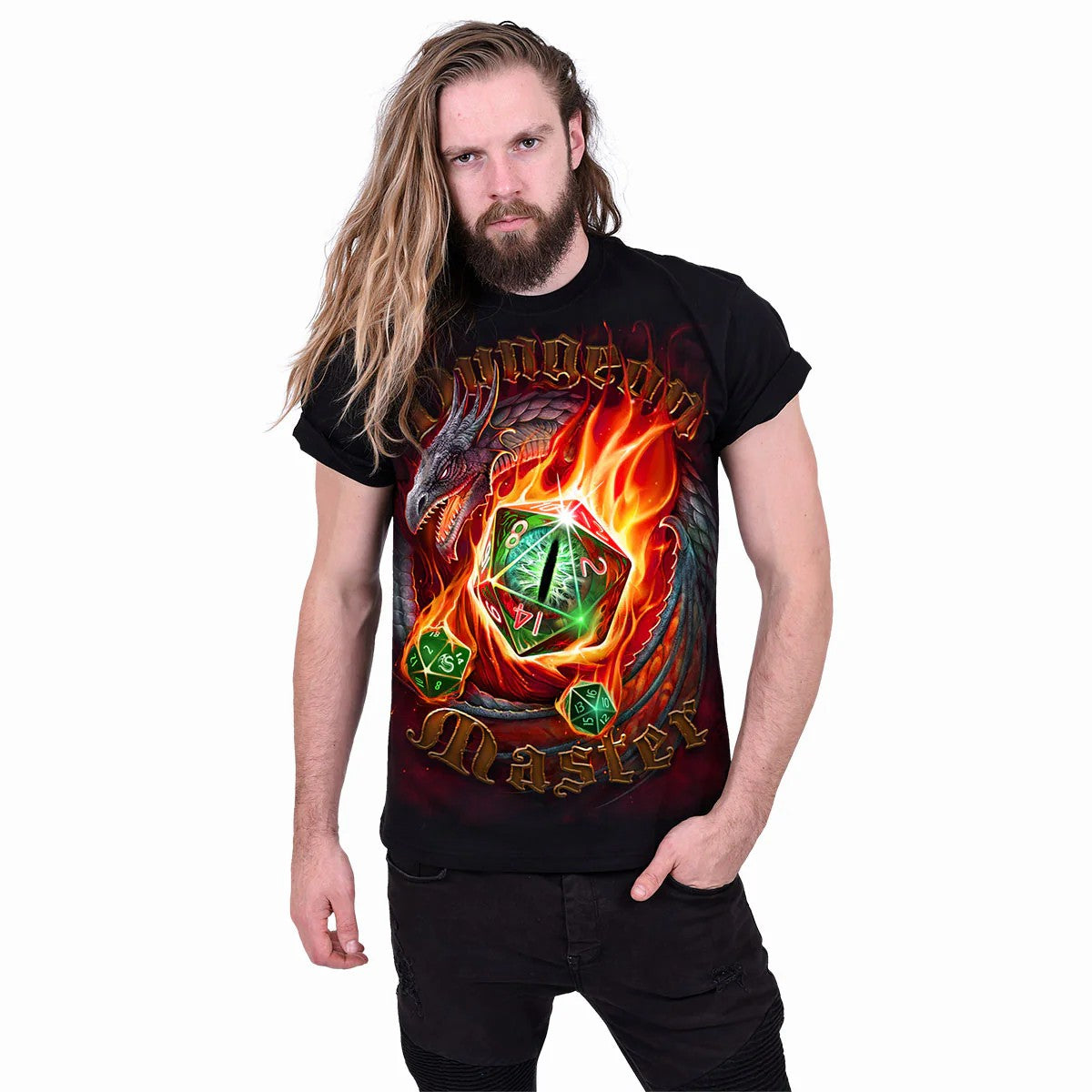 Black - Side - Spiral Direct Unisex Adult Dungeon Master T-Shirt