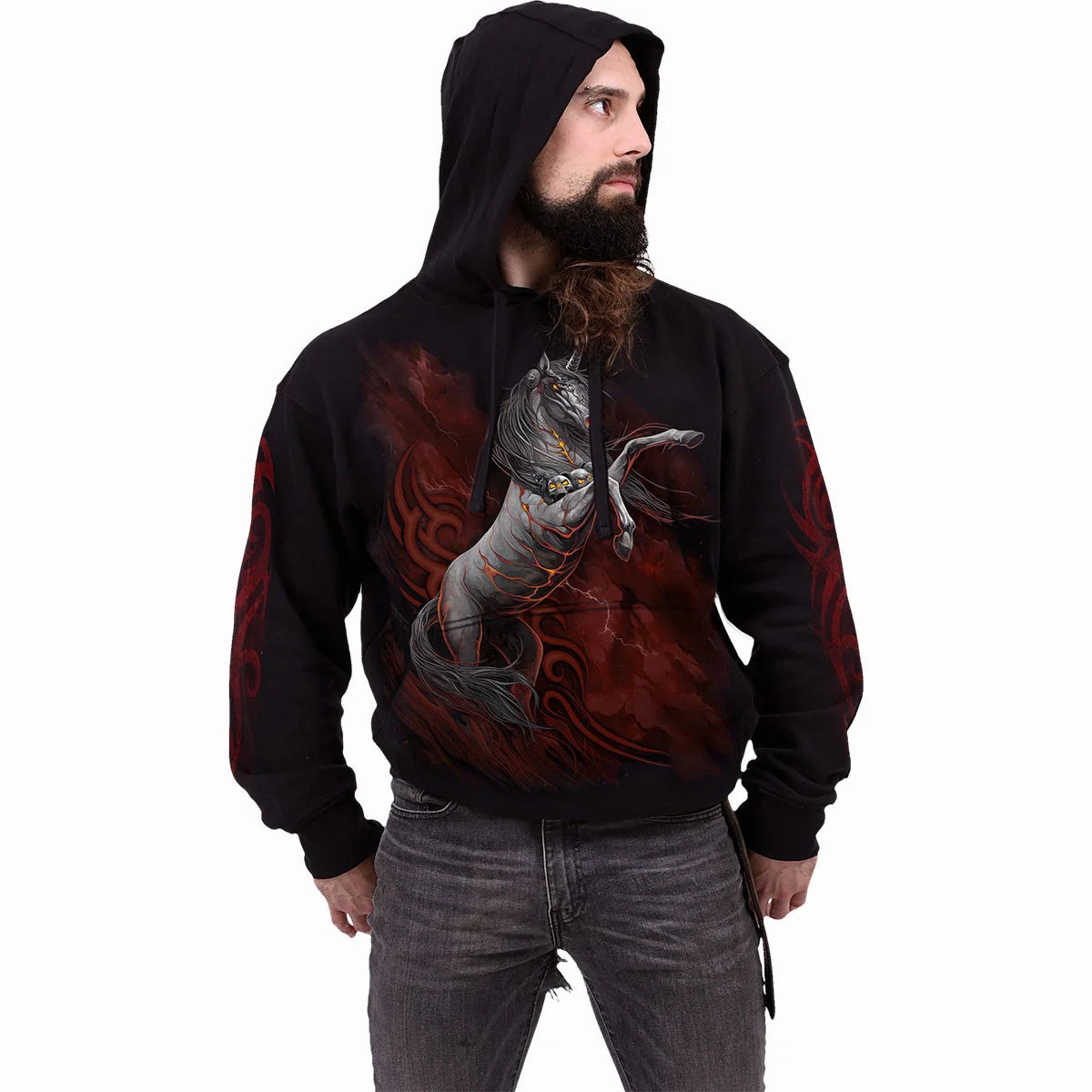Black - Side - Spiral Direct Unisex Adult Infernal Unicorn Hoodie