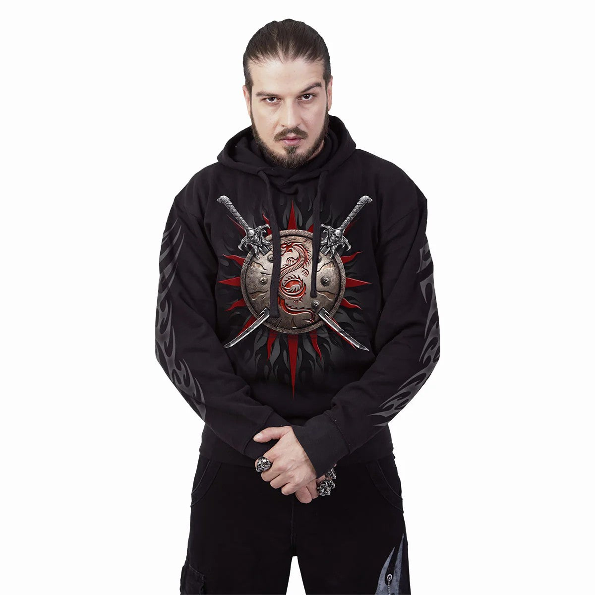 Black - Side - Spiral Direct Unisex Adult Oriental Dragon Hoodie