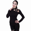 Black - Side - Spiral Direct Womens-Ladies Gothic Elegance Pentagram Cut Out Shoulder Top