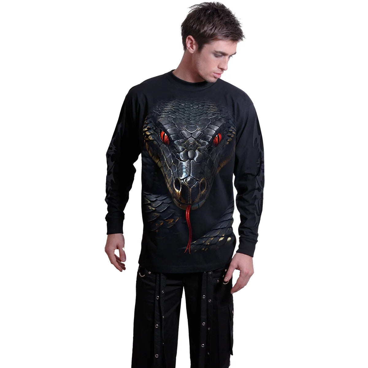 Black - Side - Spiral Direct Unisex Adult Basilisk Long-Sleeved T-Shirt