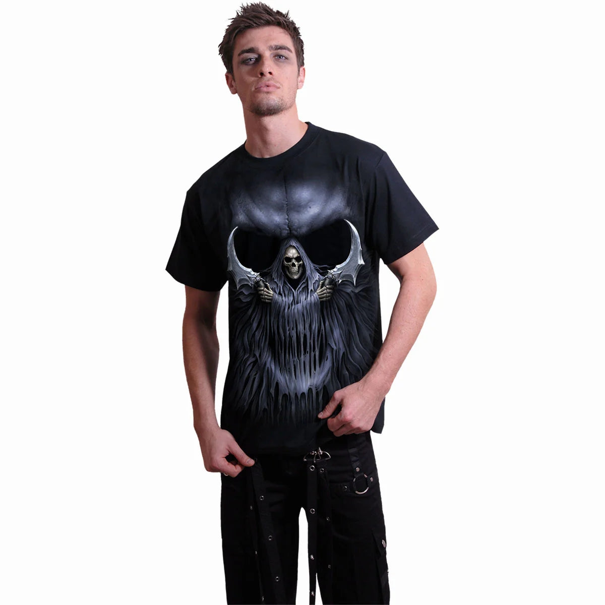 Black - Side - Spiral Direct Unisex Adult Double Death T-Shirt