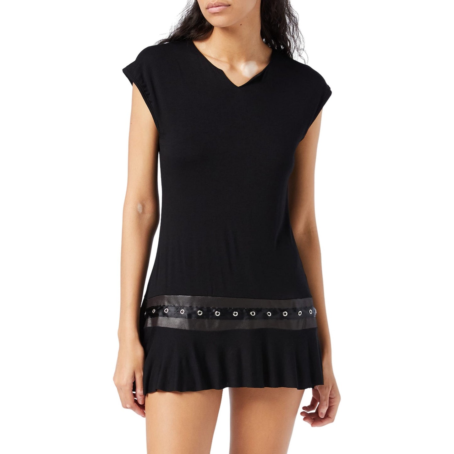 Black - Side - Spiral Direct Womens-Ladies Gothic Rock Stud Waist Mini Dress