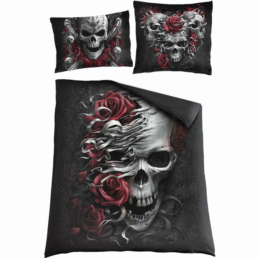 Black - Back - Spiral Direct Skull And Roses Duvet Cover Set