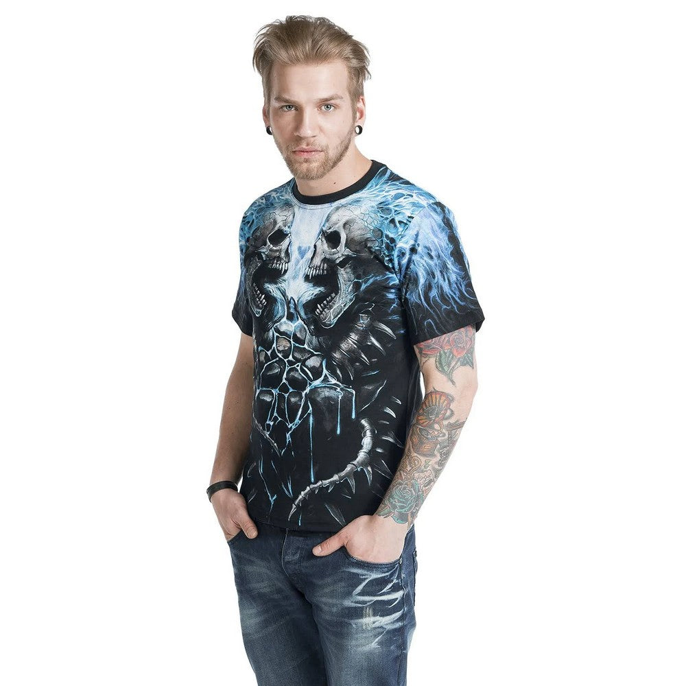 Black - Side - Spiral Direct Unisex Adult Flaming Spine T-Shirt