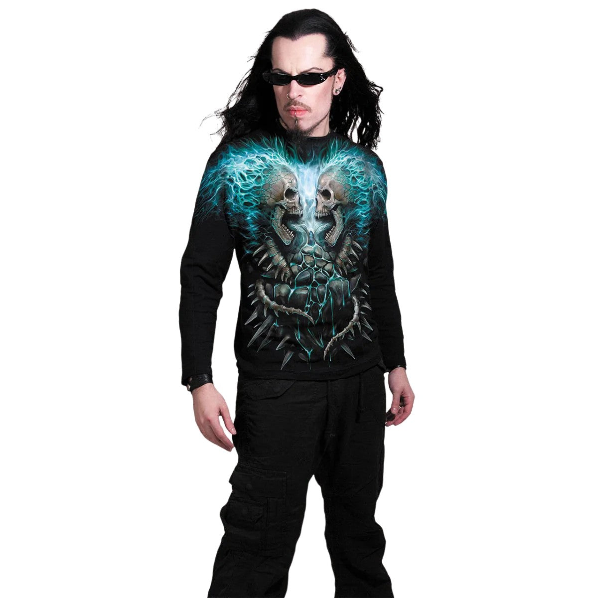 Black - Side - Spiral Direct Unisex Adult Flaming Spine Long-Sleeved T-Shirt
