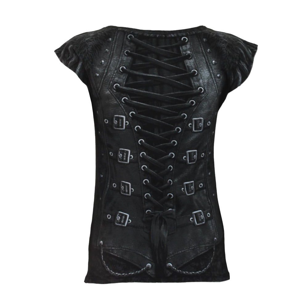 Black - Back - Spiral Direct Womens-Ladies Gothess Wrap Capped Sleeved T-Shirt