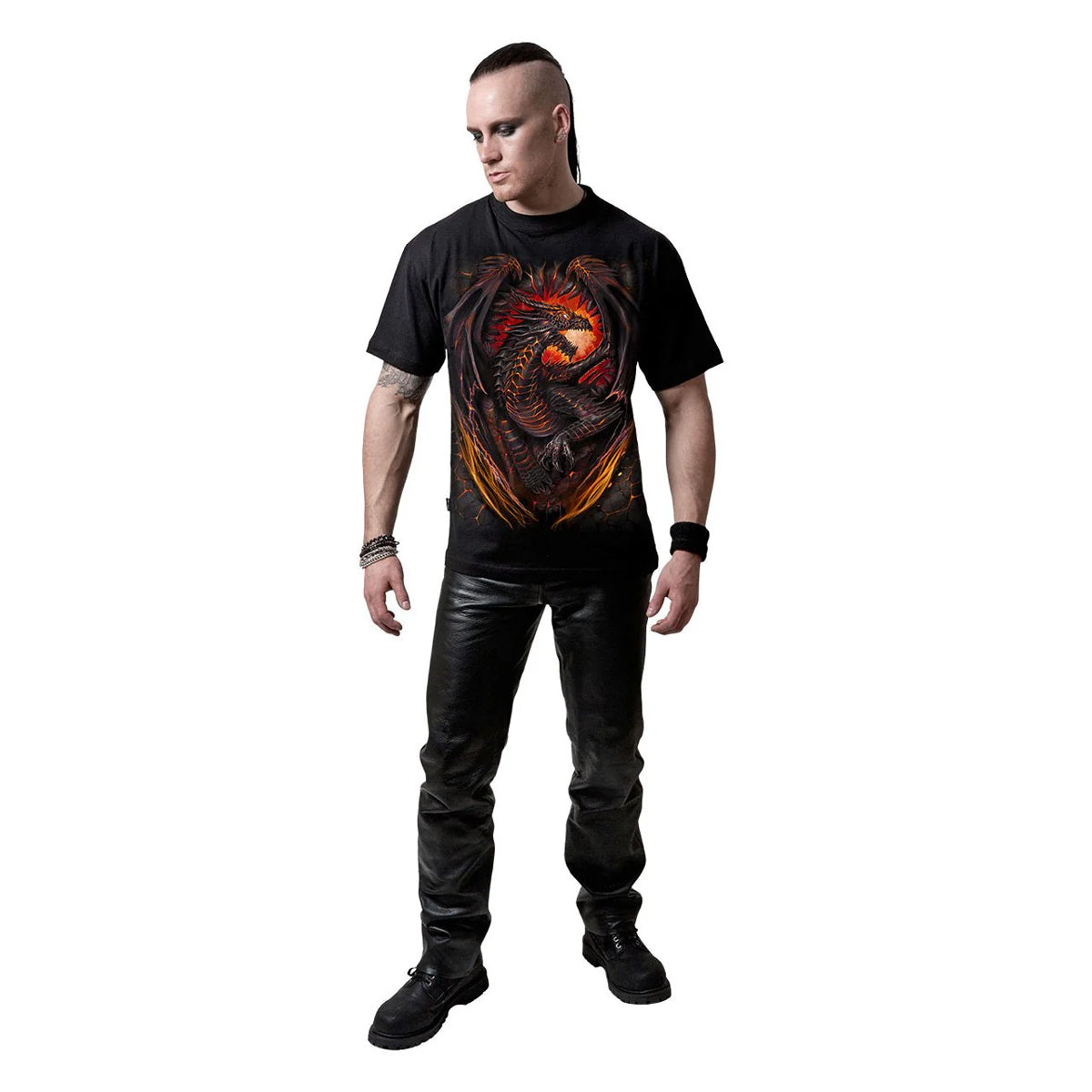 Black - Side - Spiral Direct Unisex Adult Dragon Furnace T-Shirt