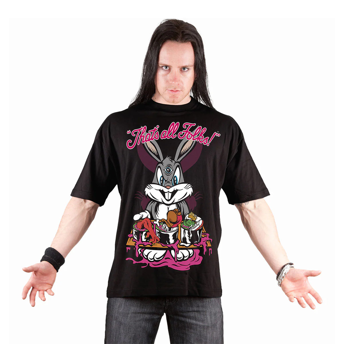 Black - Back - Spiral Direct Unisex Adult Evil Bunny Bugs Bunny Looney Tunes T-Shirt