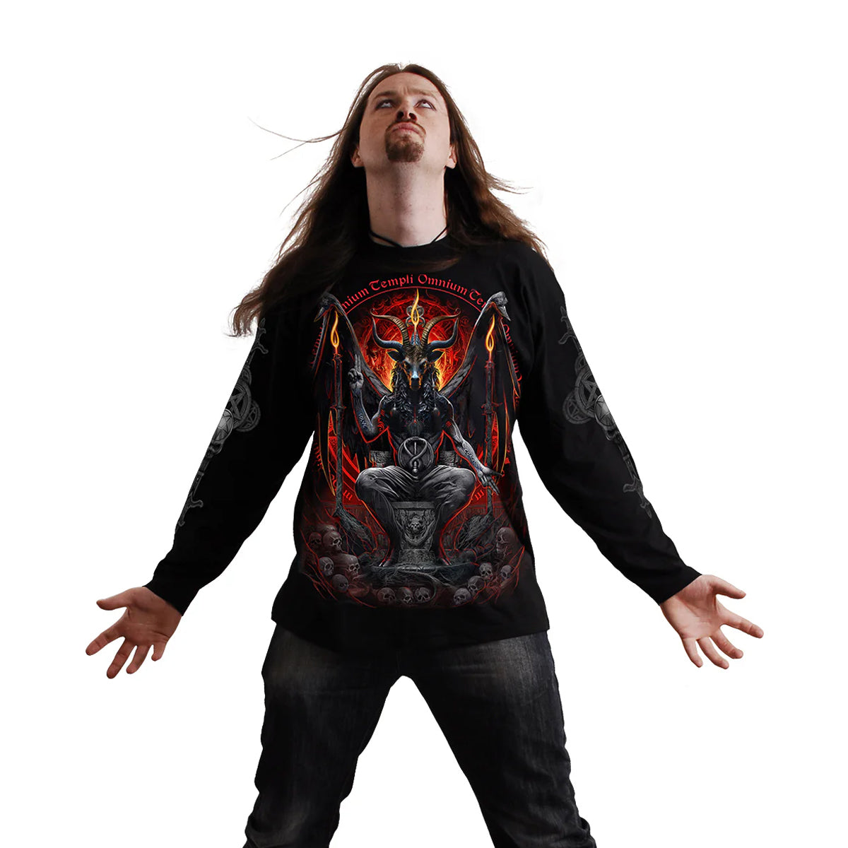 Black - Side - Spiral Direct Unisex Adult Baphomet Long-Sleeved T-Shirt