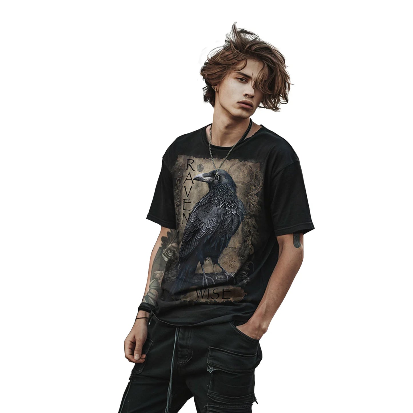 Black - Side - Spiral Direct Unisex Adult Raven Wise T-Shirt