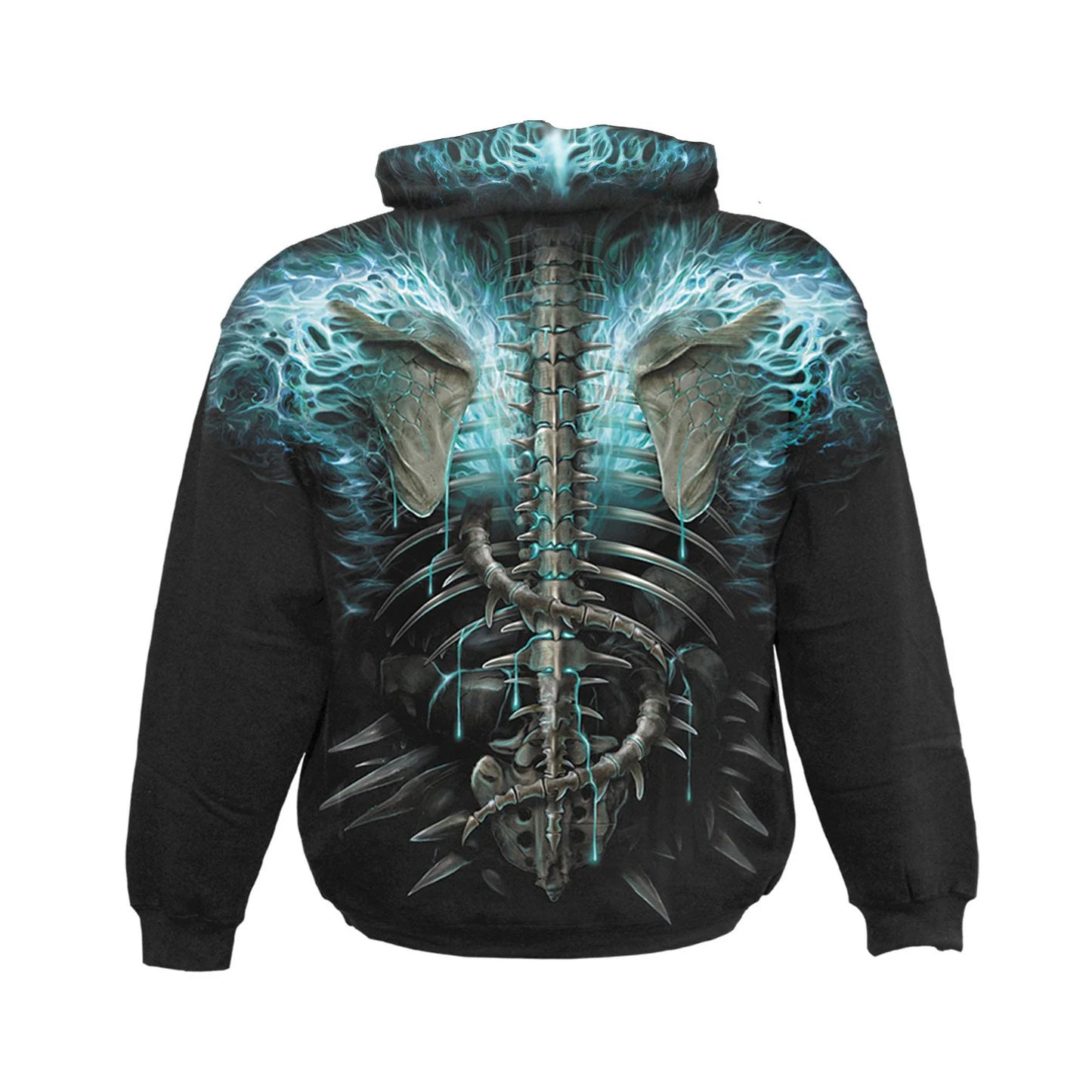 Black-Blue - Back - Spiral Direct Unisex Adult Flaming Spine Hoodie
