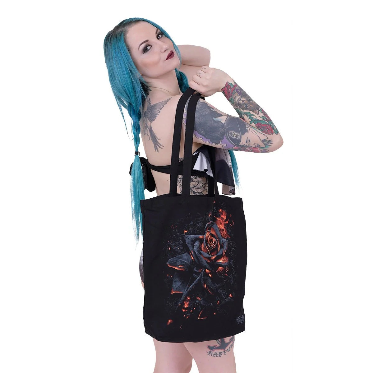 Black - Side - Spiral Direct Burnt Rose Tote Bag