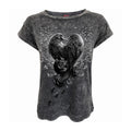 Black - Front - Spiral Direct Womens-Ladies Raven Heart Acid Wash Short-Sleeved T-Shirt