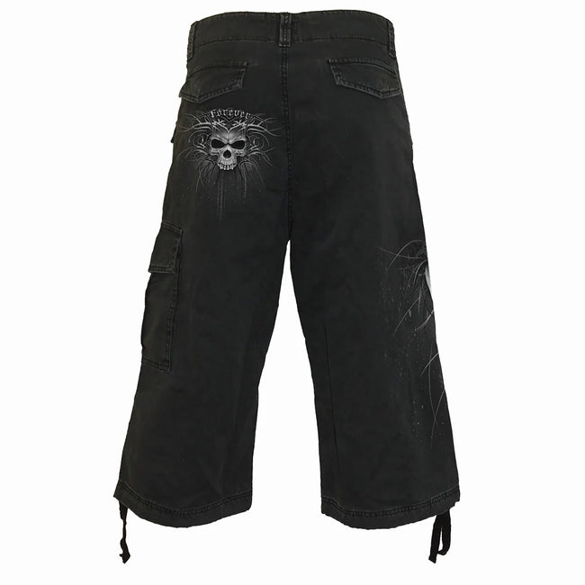 Black - Back - Spiral Direct Unisex Adult Death Forever 3-4 Length Cargo Shorts