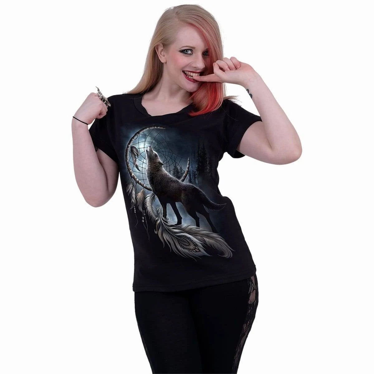 Black - Back - Spiral Direct Womens-Ladies From Darkness Capped Sleeved T-Shirt