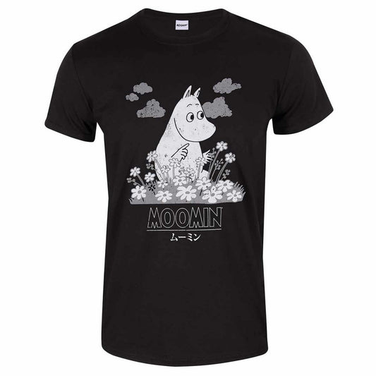Black - Front - Moomin Unisex Adult Flowers Japanese T-Shirt