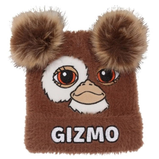 Brown - Front - Gremlins Gizmo Face Fluffy Beanie