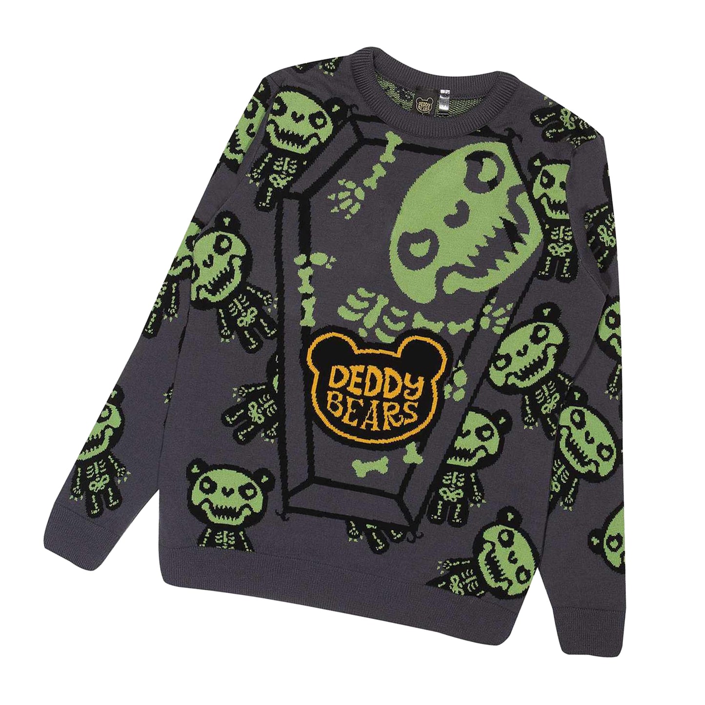 Black - Side - Deddy Bears Unisex Adult Bones Knitted Jumper