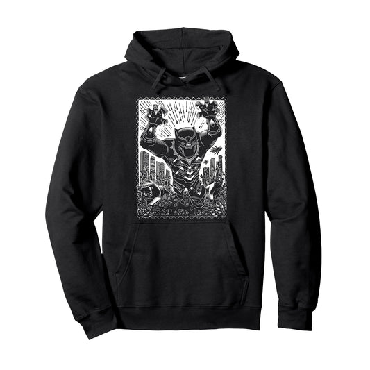 Black - Front - Black Panther Unisex Adult Linocut Hoodie