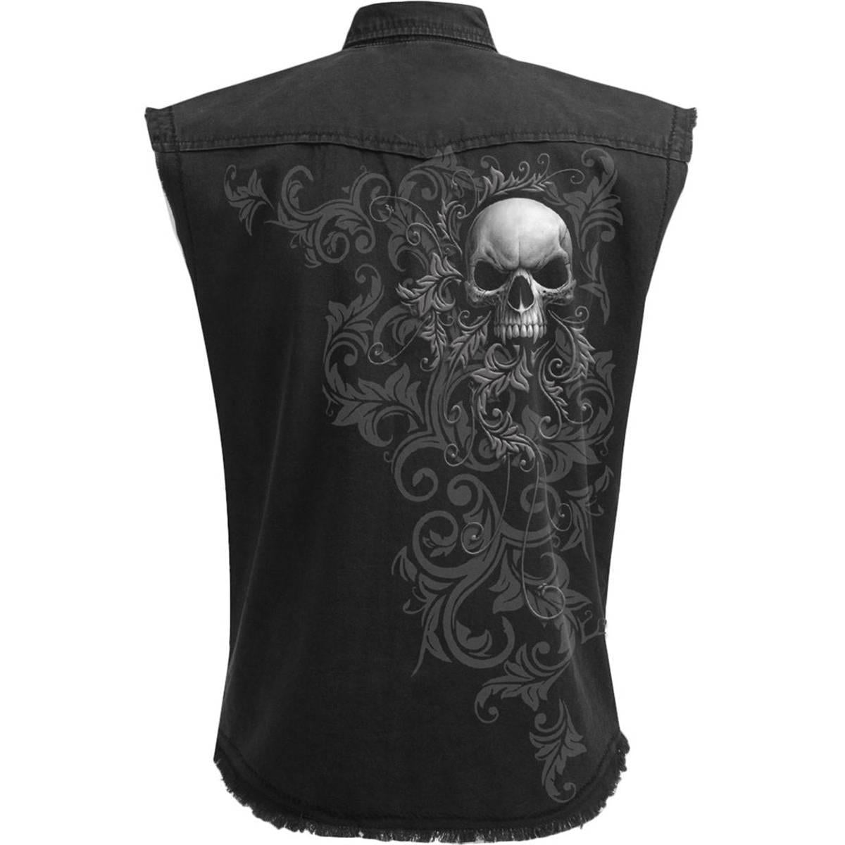 Black - Back - Spiral Direct Unisex Adult Skull Scroll Denim Sleeveless Shirt