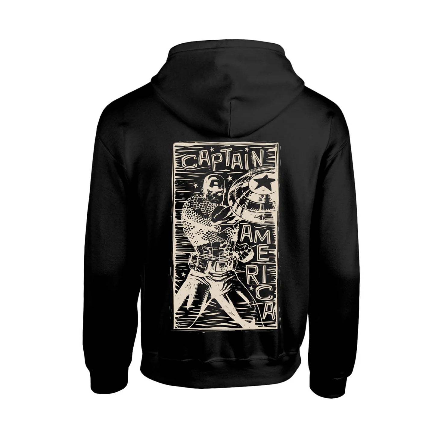 Black - Back - Captain America Unisex Adult Linocut Hoodie