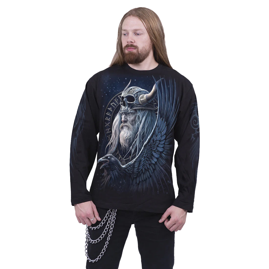 Black - Side - Spiral Direct Unisex Adult Odin´s Warrior Long-Sleeved T-Shirt