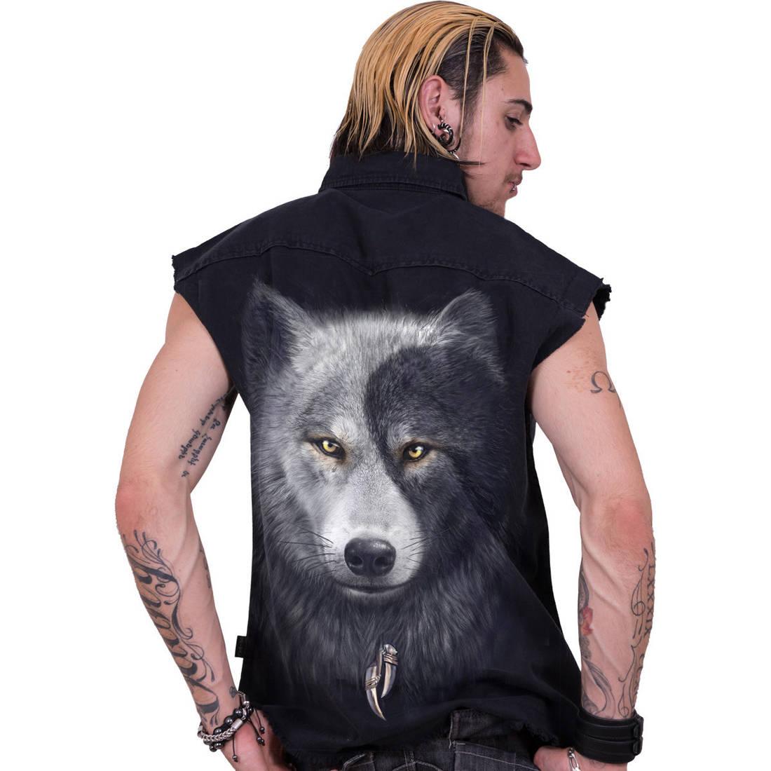 Black - Side - Spiral Direct Unisex Adult Wolf Chi Stone Wash Sleeveless Shirt