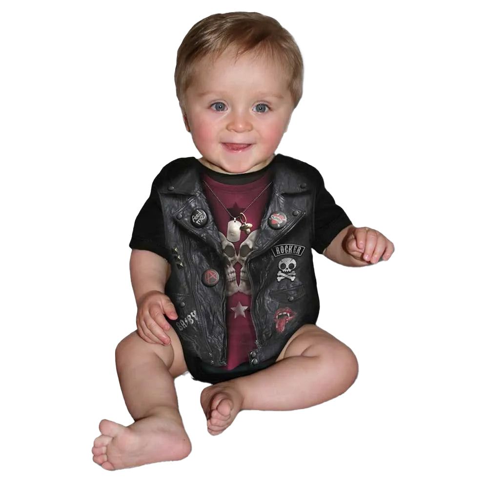 Black - Side - Spiral Direct Baby Biker Sleepsuit