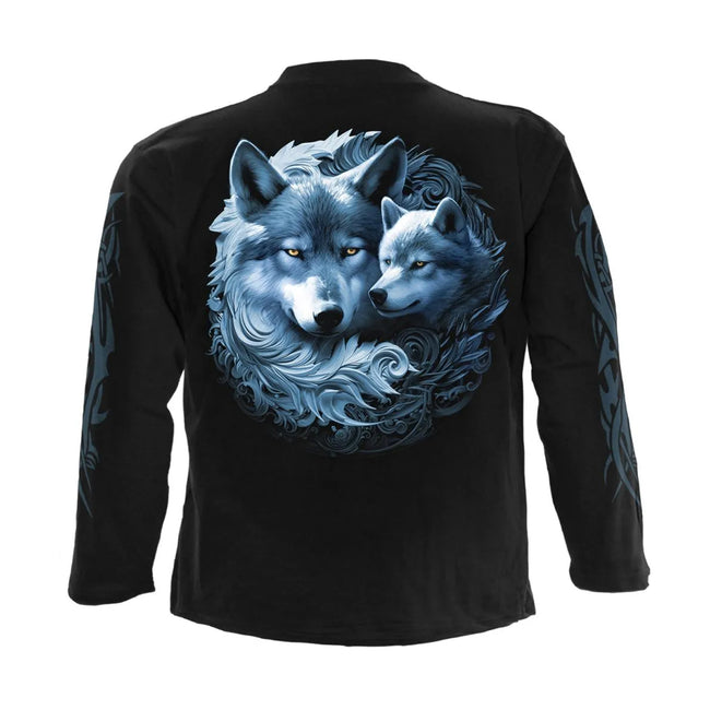Black - Back - Spiral Unisex Adult Wolf Guardian Long-Sleeved T-Shirt