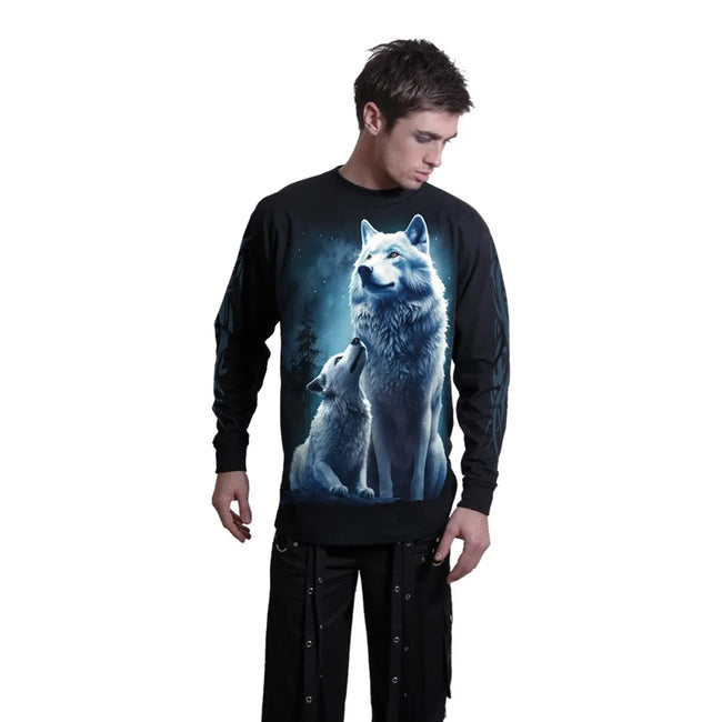 Black - Side - Spiral Unisex Adult Wolf Guardian Long-Sleeved T-Shirt