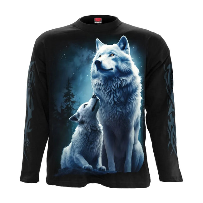 Black - Front - Spiral Unisex Adult Wolf Guardian Long-Sleeved T-Shirt