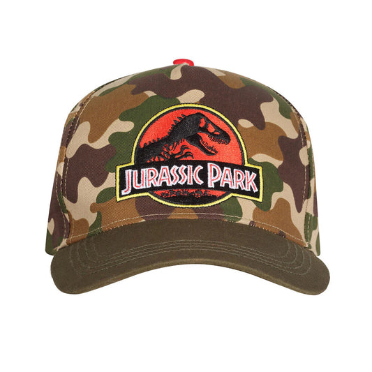 Green-Brown-Red - Front - Jurassic Park Camo Logo Baseball Cap