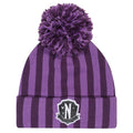 Purple - Front - Wednesday Unisex Adult Nevermore Stripes Logo Beanie