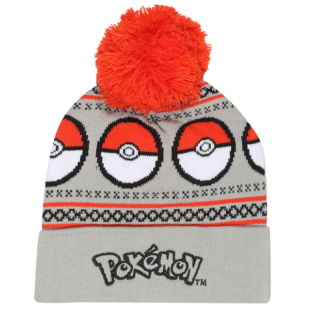 Grey - Front - Pokemon Pokeball Acrylic Beanie