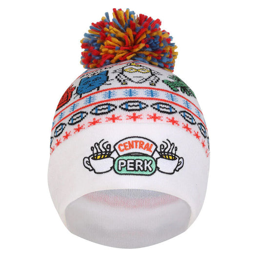White-Multicoloured - Front - Friends Unisex Adult Central Perk Pom Pom Skiing Beanie