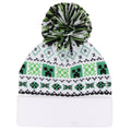 White-Green - Back - Minecraft Unisex Adult Creeper Pom Pom Skiing Beanie