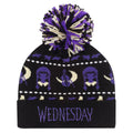 Black-Purple - Front - Wednesday Unisex Adult Silhouette Pom Pom Beanie