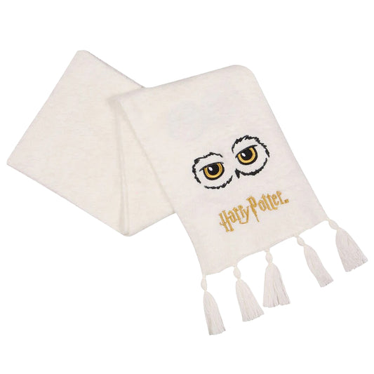 White-Black-Gold - Front - Harry Potter Hedwig Fluffy Scarf
