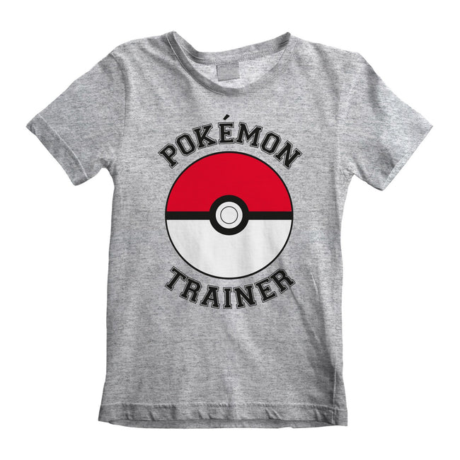 Heather Grey - Side - Pokemon Childrens-Kids Pokeball T-Shirt