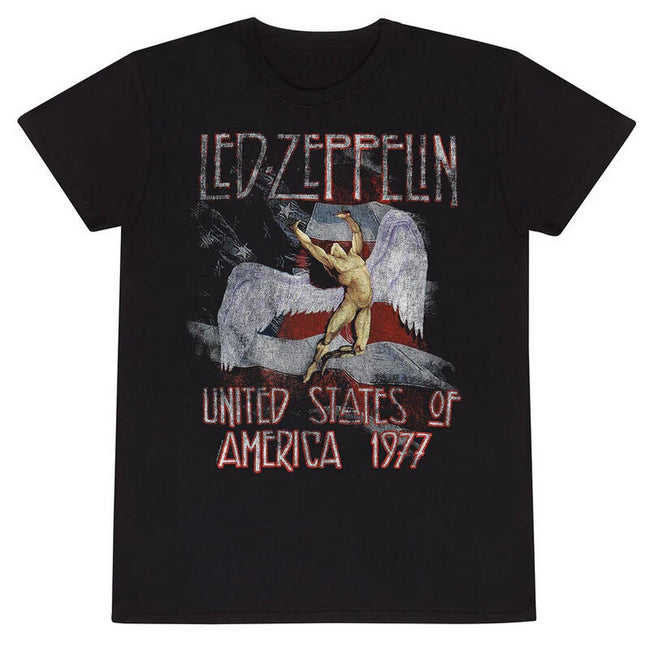 Black - Front - Led Zeppelin Unisex Adult USA 77 Stars & Stripes T-Shirt