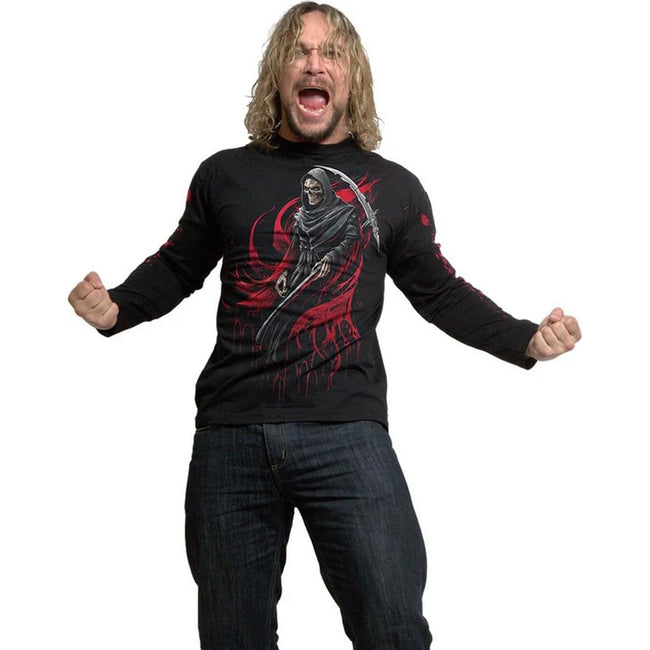 Black - Side - Spiral Unisex Adult Screaming Death Long-Sleeved T-Shirt