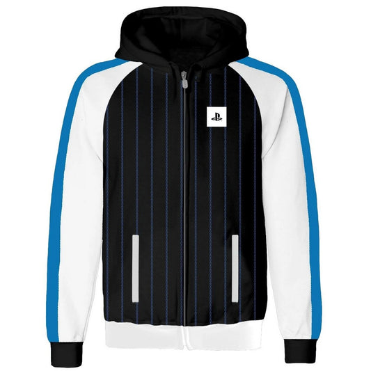 Black - Front - Playstation Unisex Adult Striped Logo Hoodie