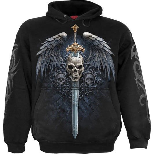 Black - Front - Spiral Direct Unisex Adult Angel Sword Cotton Hoodie