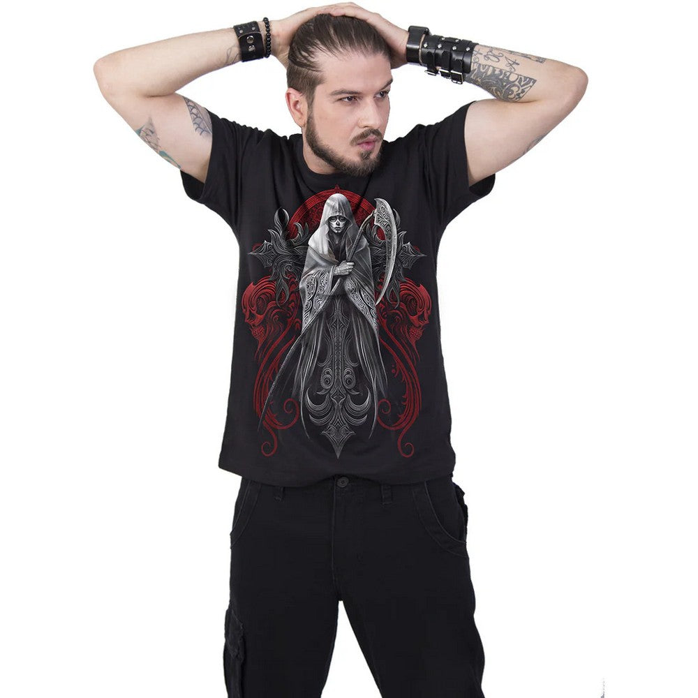 Black-Red - Side - Spiral Direct Unisex Adult Reaperess T-Shirt