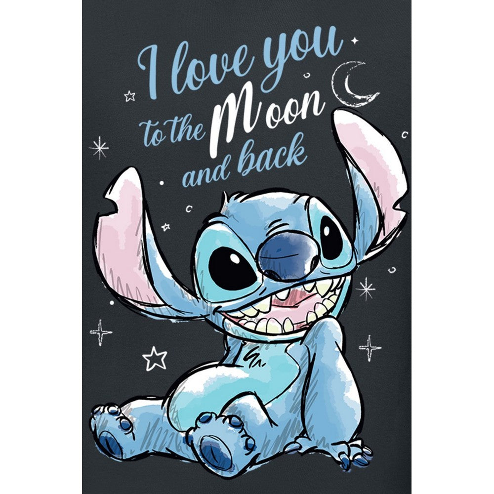 Black - Side - Lilo & Stitch Unisex Adult I Love You To The Moon And Back Stitch T-Shirt