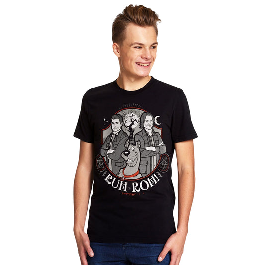 Black - Front - Supernatural Unisex Adult Ruh Roh T-Shirt