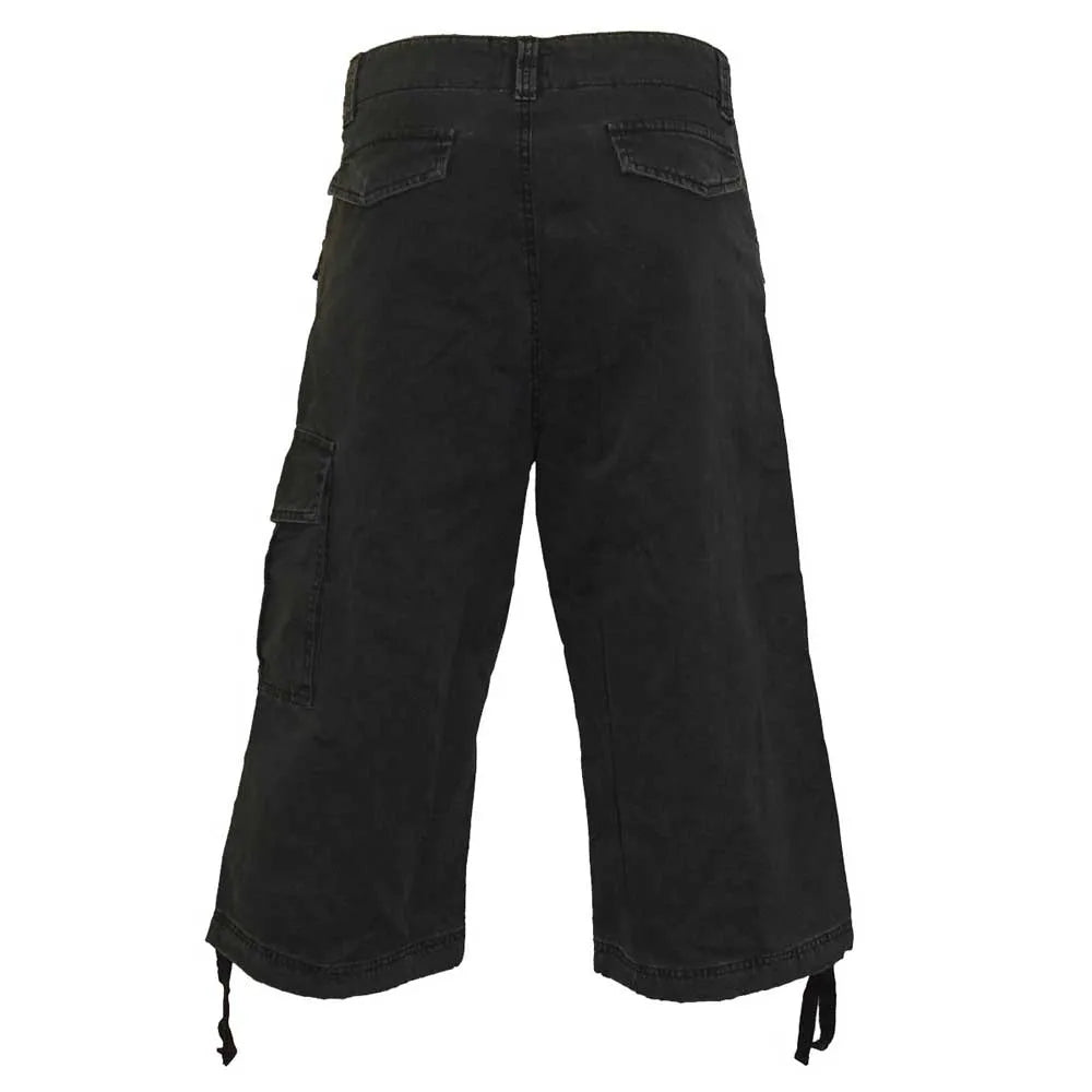 Black - Back - Spiral Direct Mens Vintage 3-4 Length Cargo Shorts