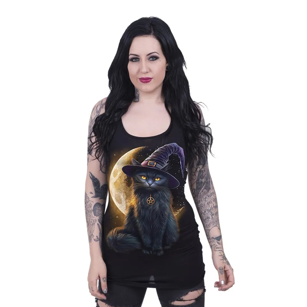 Black - Back - Spiral Womens-Ladies Familiar Magic Razor Back Tank Top